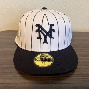 New Era 5950 New York Giants Hat Logo History White/Navy Sz 7 3/8 Brand New